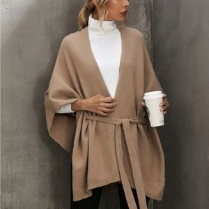 Tan Belted Cape Style Cardigan